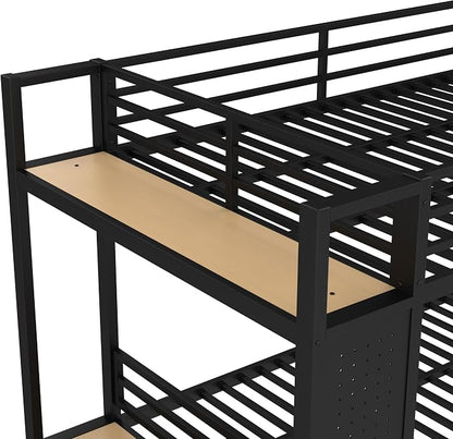 Bellemave Bunk Bed Full Over Full,Metal Bunk Bed with Shelf and Guardrails,Full Bunk beds with Storage Drawers and Clothes Hooks for Kids, Teens & Adults（Black）