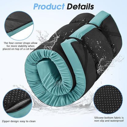 CYMULA 3 Inch Memory Foam Camping Pad, Camping Essentials Roll Up Floor Mat for Car Camping, Cot, Tent, Truck, Travel and Guest Use, Non-Slip Waterproof Bottom, Removable Cover