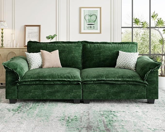 KKL 89 Inch Modular Sectional Sofa, 2 Seater Loveseat Cloud Couch with Deep Seat, Chenille Sectional Couches for Living Room, Apartment, Green