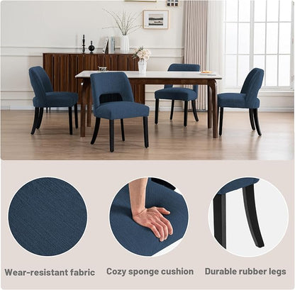 VKNOW Wooden Dining Chairs Set of 6, Modern Fabric Upholstered Dining Room Chair Kitchen Chairs, Farmhouse Dinner Chair for Kitchen Dining Room, Blue-Black Legs