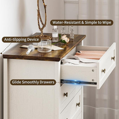Farmhouse Dresser Nightstand Sets, 2-Piece Bedroom Furniture Set for Home | 5 Drawer Dresser Closet & 3 Drawer Nightstand, Chest of Drawers for Bedroom, Living Room, Entryway, Antique White