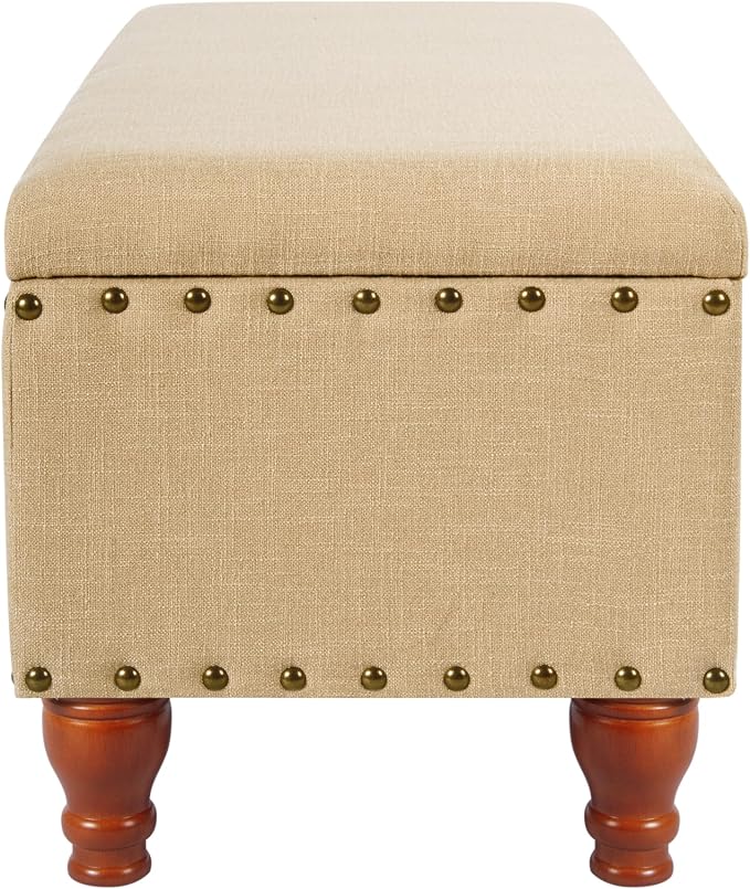 HomePop Large Rectangle Storage Bench with Nail Head Trim - Tan Linen