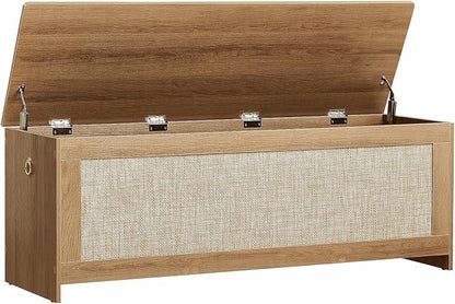 51.2" Storage Chest Extra Large,Storage Bench with 2 Safety Hinges,Wooden Shoe Bench,51.2x15.7x18.3 Inch,Easy Assembly,Storage Bench for Bedroom,Living Room,entryway(Cherry Brown)