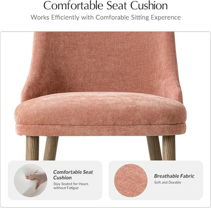 Upholstered Dining Chairs Set of 4, Fabric Dining Room Chairs with Curved Backrest, Solid Wood Legs, Modern Kitchen Chairs for Dining Room Living Room, Coral