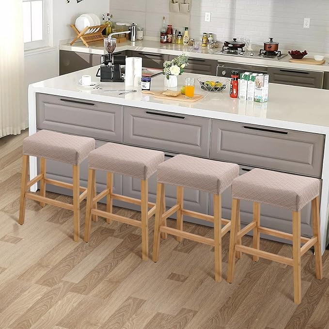 YISUN Stool Covers Rectangle - 4 Pack Stretch Waterproof Saddle Seat Cover Counter Bar Stools Bar Chairs Covers Kitchen Island Chairs Cushion Protector