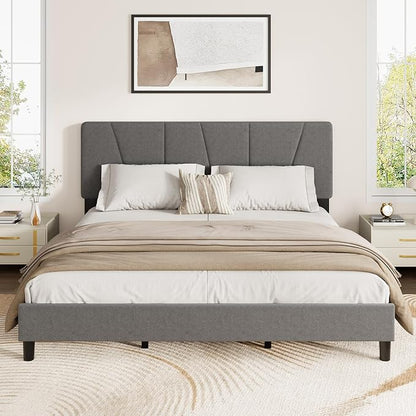 GarveeHome King Size Bed Frame with Upholstered Headboard, Modern Fabric Platform Bed Frame with Wooden Slat Support, Adjustable Headboard, No Box Spring Needed, Noise-Free, for Bedroom