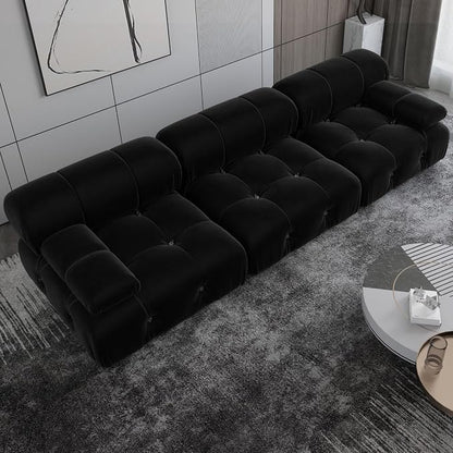 Convertible Modular Sectional Sofa, Modern Velvet Straight 3-Seater Couch for Living Room, Apartment (104 in/Black)