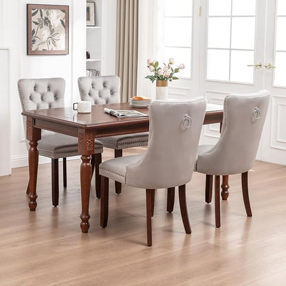 Mid Century Modern Dining Chair Set of 4 Velvet Upholstered Dining Accent Chair Farmhouse Dining Chairs with High Back and Nailhead Trim for Kitchen, Living Room, Bedroom (Light Gray)