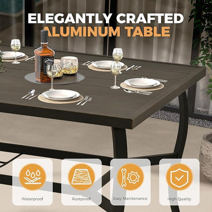 HAPPATIO 7 Piece Patio Dining Set, Aluminum Outdoor Dining Set for 6, Patio Furniture Sets, 2 Swivel Dining Chairs, 4 Dining Chairs, Aluminum Furniture Set for Patio, Yard (Black)