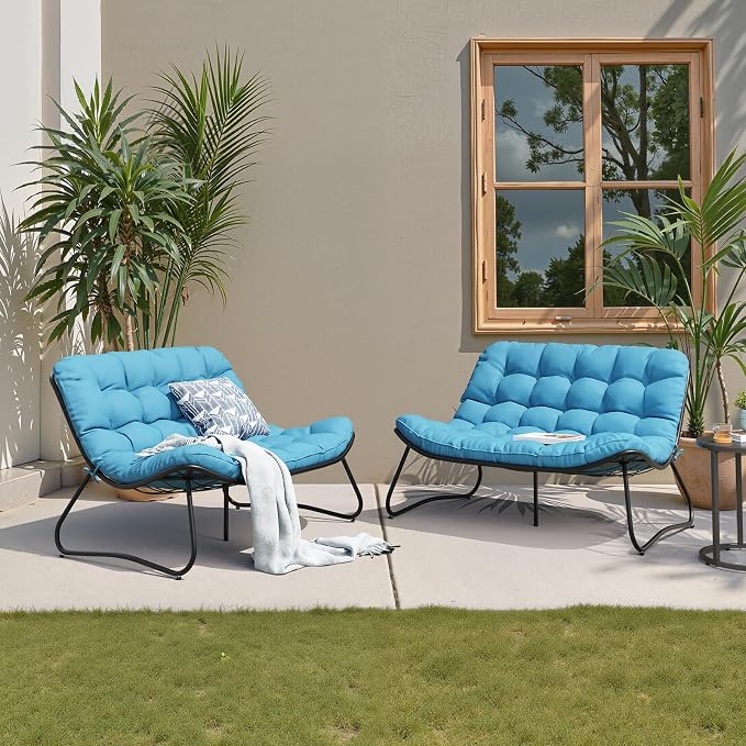 Crestlive Products Outdoor Couch，Patio Loveseat with Soft Cushions All Weather Patio Furniture for Porch/Balcony/Yard (2PC Blue)