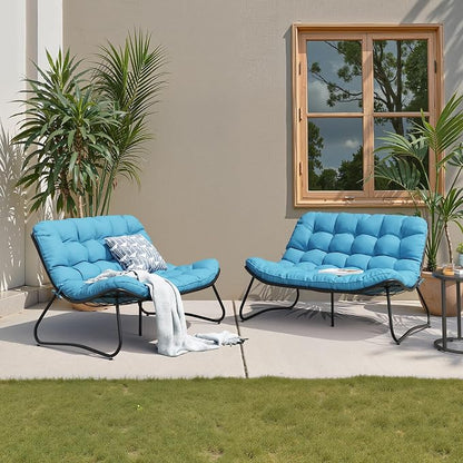 Crestlive Products Outdoor Couch，Patio Loveseat with Soft Cushions All Weather Patio Furniture for Porch/Balcony/Yard (2PC Blue)