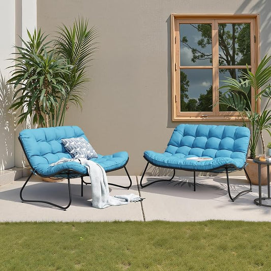 Crestlive Products Outdoor Couch，Patio Loveseat with Soft Cushions All Weather Patio Furniture for Porch/Balcony/Yard (2PC Blue)