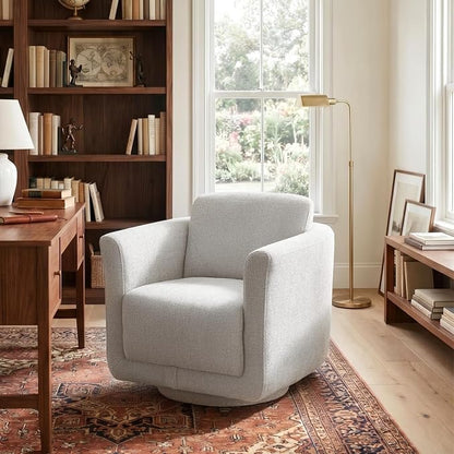 Swivel Accent Chair, 360° Barrel Chair with Solid Wood Frame & Removable Ergonomic Support Back Cushion, Fully Assembled Chenille Armchair for Living Room & Bedroom, Gray