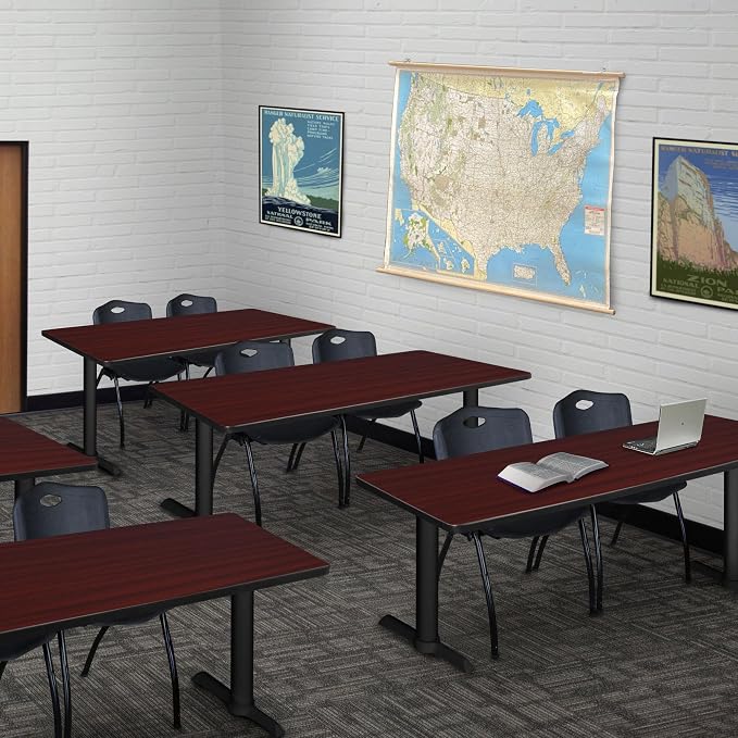 Romig Pillar 60 x 24 in. Steel T-Base Training Seminar Table- Mahogany