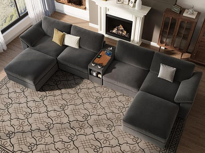 EASE MOOSE Oversized U Shape Sectional Modular Sofa, Extra Large Deep Seat Couch Modular Removable Washable Sectional Couch,Grey