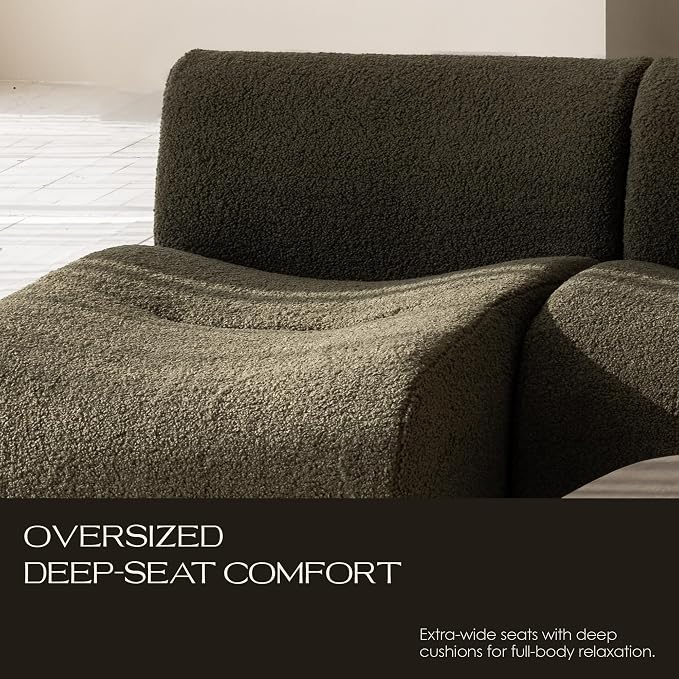 92" Curved Sectional Sofa with Chaise Set, Boneless 3-Seater Modular Couch, Reversible L-Shaped Couches with Deep Seat, Sherpa Sofas for Small Living Room, Bedroom, Apartment – No Assembly, Green