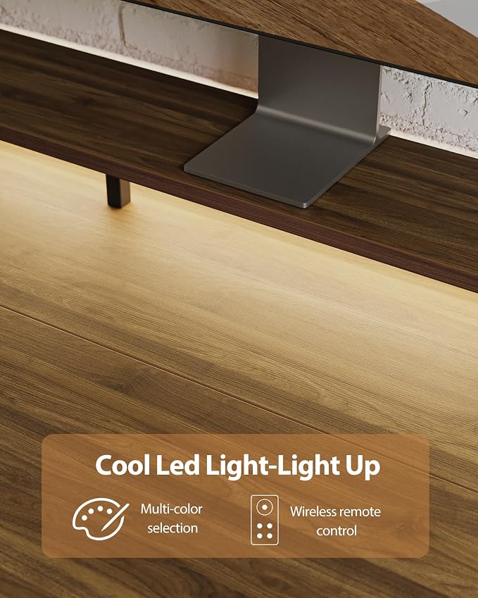 Agilestic 55 x 24 Inch Electric Standing Desk with Shelf, Height Adjustable Desk with Power Outlets & LED, Sit Stand Up Table with Monitor Stand, Computer Workstation, Dark Walnut