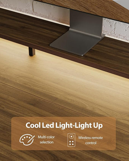 Agilestic 55 x 24 Inch Electric Standing Desk with Shelf, Height Adjustable Desk with Power Outlets & LED, Sit Stand Up Table with Monitor Stand, Computer Workstation, Dark Walnut