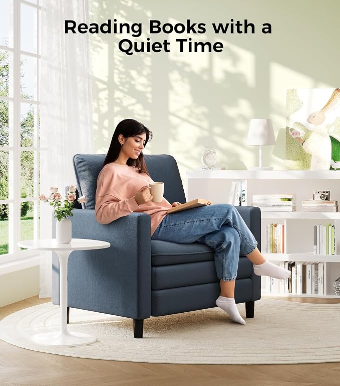 Welzona 3-Layers Cloud Accent Chair, 33" Reading Chair for Bedroom, Living Room - Tool-Free Assembly with Teddy Fabric Couch Chair - Blue Grey - Arm Chairs - Removable Washable Covers - 450lb Capacity