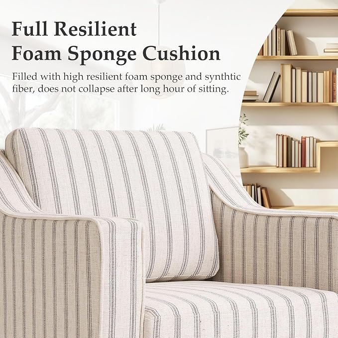 Swivel Accent Chair, 360° Swivel Upholstered Club Armchairs for Living Room, Comfy Fabric Single Sofa Reading Chair with Deep Seat, Metal Swivel Base, Pinstripe Gray
