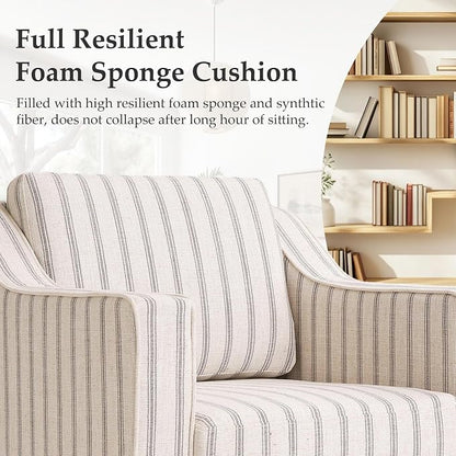 Swivel Accent Chair, 360° Swivel Upholstered Club Armchairs for Living Room, Comfy Fabric Single Sofa Reading Chair with Deep Seat, Metal Swivel Base, Pinstripe Gray
