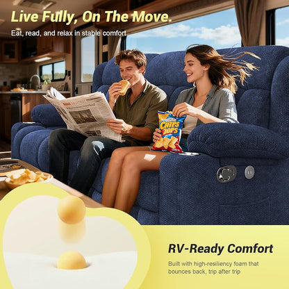 RV Loveseat Recliner Sofa, 3 Seater Reclining Sofa with Flip Back Console, Modern Reclining Couch with USB Ports, Cup Holders, Insert Pockets, RV Recliners for Travel Trailers & Living Room