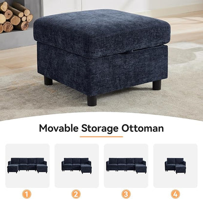 WUTUTUEE 83'' Modular Sectional Sofa Convertible L Shaped Couch Set for Living Room, 4 Seat Storage Modular Sofa with Movable Ottoman, Chenille Navy