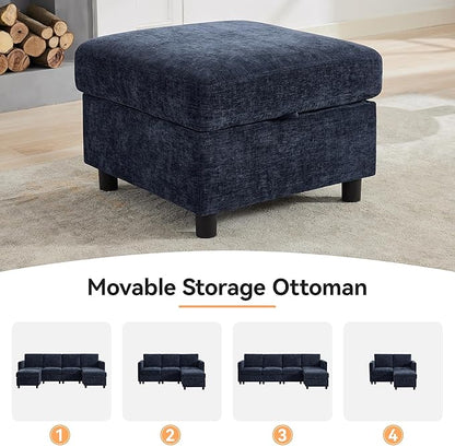 WUTUTUEE 107'' Modular Sectional Sofa Convertible U Shaped Sofa Couch Set with Storage for Living Room, Modern 6 Seater Modular Sectional Couch with Movable Ottoman, Chenille Navy