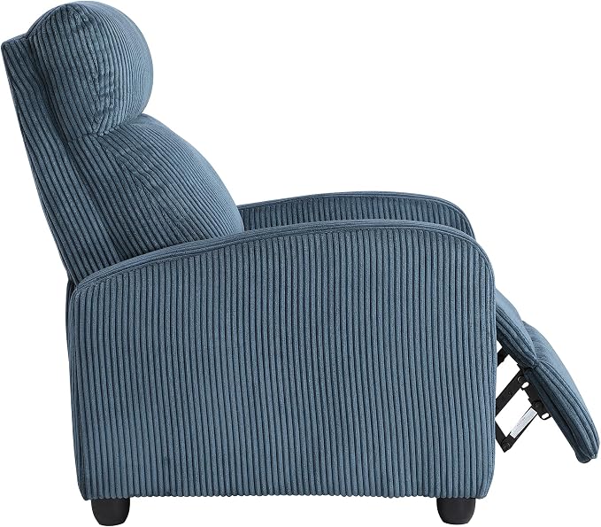 Lexicon Corduroy Pushback Recliner Chair Armchair Push Back Recliner, Solid Wood Frame and Metal Base, Easy Assembly Small Soft Single Sofa Accent Chair for Living Room/Office/Apartment, Midnight Blue