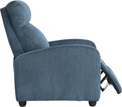 Lexicon Corduroy Pushback Recliner Chair Armchair Push Back Recliner, Solid Wood Frame and Metal Base, Easy Assembly Small Soft Single Sofa Accent Chair for Living Room/Office/Apartment, Midnight Blue