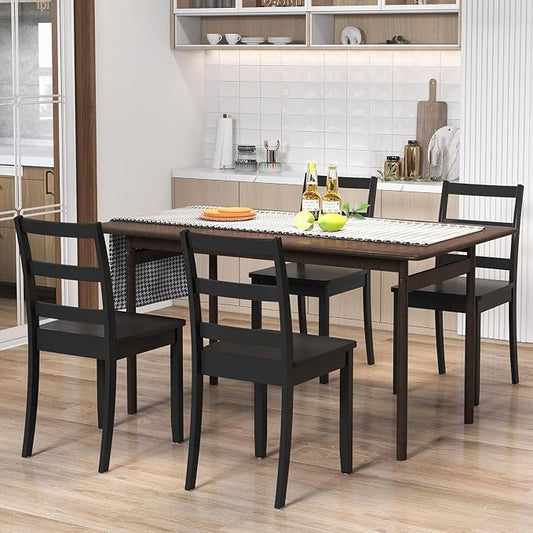 NAFORT Black Dining Chairs Set of 4, Wooden Armless Kitchen Chair with Solid Rubber Wood Legs, Non-Slip Foot Pads, Max Load 400 Lbs, Farmhouse Seat High Ladder Back Dining Room Chairs