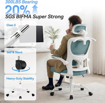 AreShark Office Chair Ergonomic Desk Chairs with Adjustable Lumbar Support& Headrest Hanger, High Back Breathable Mesh Chair with Wheels, Rolling Swivel Comfy Task Computer Chair for Home Work Gaming