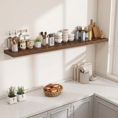 Fun Memories 72 Inch Fireplace Mantel Shelf, 10 Inch Deep Shelves for Display & Wall Storage, Rustic Wood Wall Shelf, Extra Long Floating Shelves for Living Room Laundry Room, Walnut, Set of 2