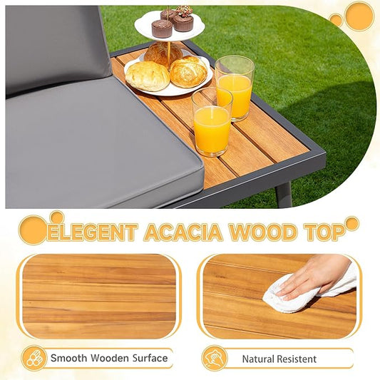 Devoko Patio Furniture Set,6 Pieces Outdoor Sectional Sofa with Cup Holder and 7.87in Wider Armrest, PE Wicker Backyard Couch Set with Coffee Table&Glass Tabletop for Deck, Porch