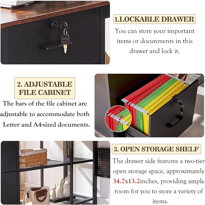 70 Inch Reversible L Shaped Desk with Drawers,Executive Desk with Power Outlet, Lockable File Drawer and Storage Shelves,L Shaped Office Desk with Pegboard,Large Corner Desk for Home Office (70.5")