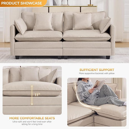 76'' Cloud Deep Seat Loveseat, Upholstered Leather Modular 2-Seats Sectional Sofa Couch, Modern Comfy Settee Loveseat for Living Room Set, Small Apartment, Leather Beige