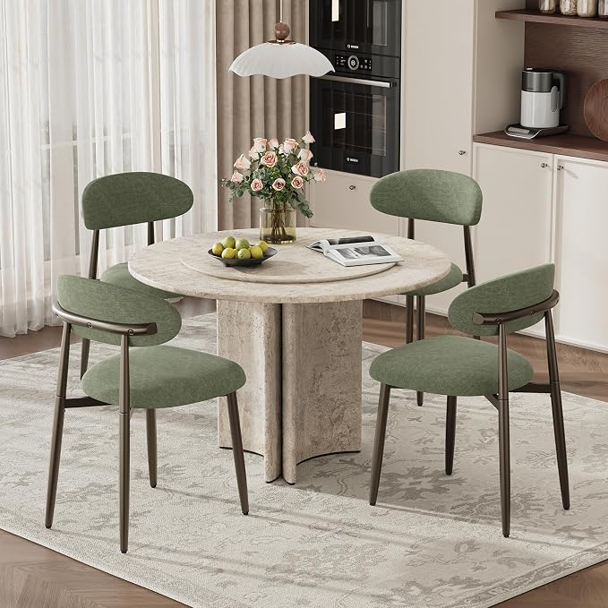MALOL Dining Chairs Set of 4, Upholstered Kitchen & Dining Room Chairs with Curved Back and Bronze Metal Legs, Comfortable Modern Dining Side Chairs for Dining Room, Kitchen, Green