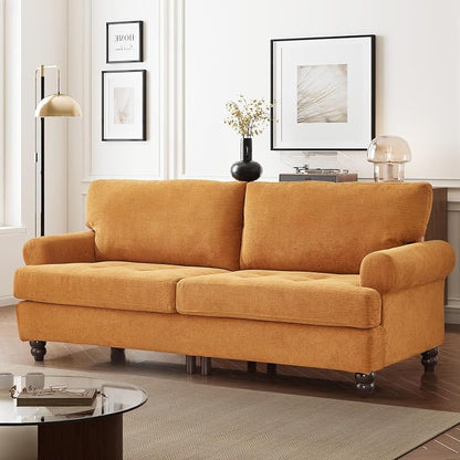 81” Sofa Couch with Storage, Mid Century Modern Decor Loveseat Couches for Living Room, Button Tufted Upholstered Small Couch for Bedroom, Apartment (Ginger)