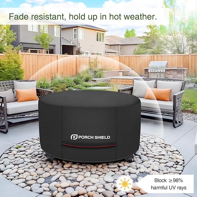 Porch Shield Round Patio Fire Pit Cover Fade Resistant Waterproof Outdoor Firepit Cover 44 inch for Fire Bowl