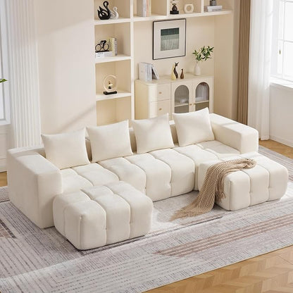 119" Boneless U-Shaped Sofa Couch with 2 Ottoman, 4 Seater Comfy Cloud Sectional Sofa with Deep Seat, Oversized Chenille Memory Foam Sectional Couches for Living Room Bedroom, Beige