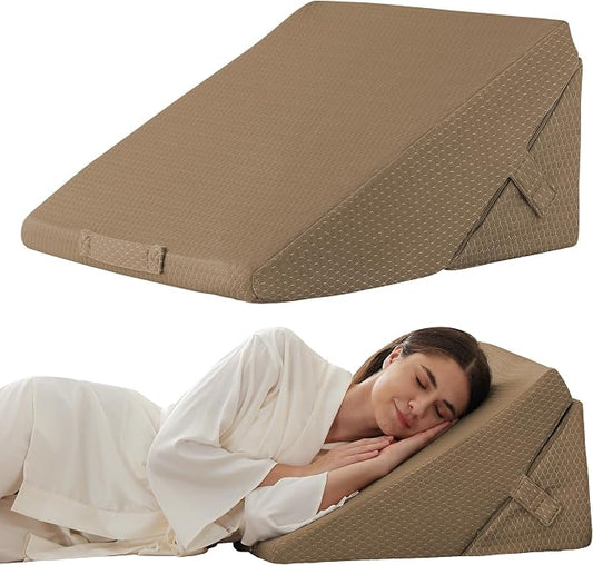 Wedge Pillow for Sleeping, Adjustable 9&12 Inch Foldable Bed Wedge Pillow Set, Orthopedic Memory Foam Triangle Pillows Wedge, 7-in-1 Elevated Pillows for Leg and Back Support, Brown