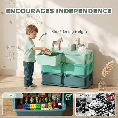 Qaba 6 Drawers Kids Storage Unit, 3 Tier Stackable Toy Organizers and Storage Chest for Bedroom, Nursery, Playroom, Living Room, Boys, Girls, Toddlers, Green