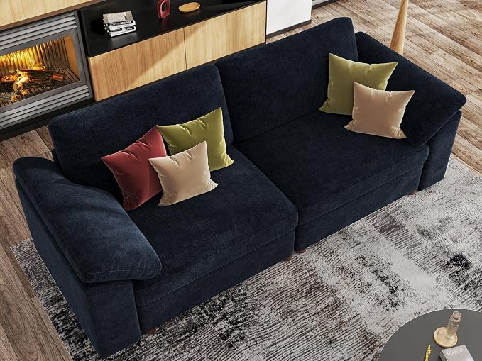 EASE MOOSE Modern Loveseat Sofa for Living Room, Comfty 2 Seat Solid Wood Frame Sofa,Modern Deep Seat Couch, Removable Cover,Dark Blue