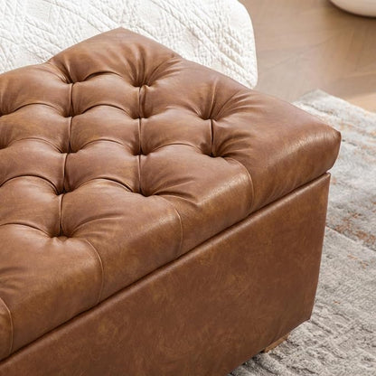 60.2" Storage Bench, End of Bed Storage Benches, PU Fabric Upholstered Ottoman Bench with Safety Hinge for Living Room Entryway Bedroom Hallway