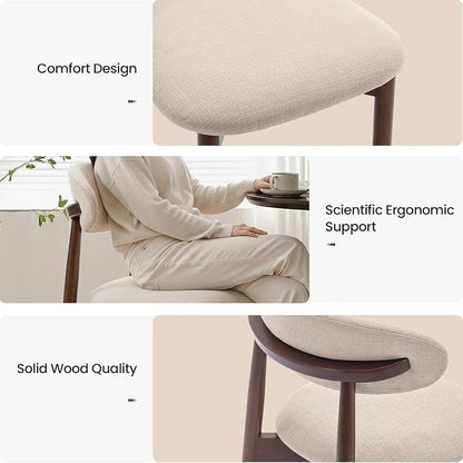COLAMY Mid-Century Modern Wooden Dining Chair Set of 2, Indoor Upholstered Kitchen Chairs with 2.6" Cozy Padded Seat, Walnut Finish Side Dining Chair for Dining Room & Kitchen, Beige