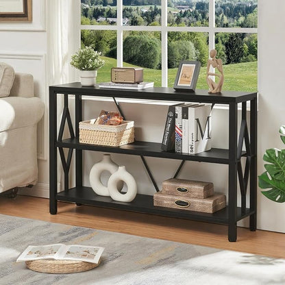 HOMISSUE Sofa Console Table, Rustic Console Table with 3-Tier Storage, Engineered Wood Sofa Tables with Open Shelves, Heavy Duty Entryway Tables for Living Room, Hallway (47 Inch, Black)