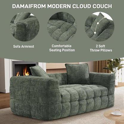 66.5" Loveseat Boneless Couch,Comfy Cloud Sectional Sofa with Deep Seat,Modern Upholstered Chenille Love Seat Sofa, Small Couches for Living Room, No Assembly Required Tufted Sofas, Green