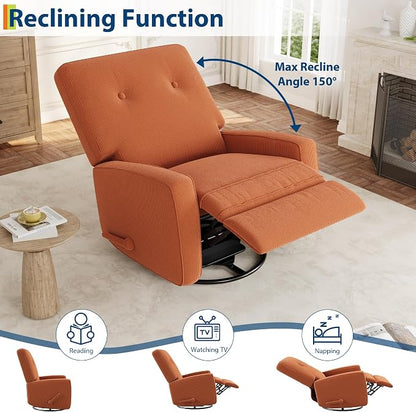 IDEALHOUSE Recliner Chair, 360° Swivel Rocking Glider Chair for Adults with Adjustable Backrest & Footrest, Cozy Corduroy Upholstered Armchair for Living Rooms, Bedrooms, Apartments, Orange