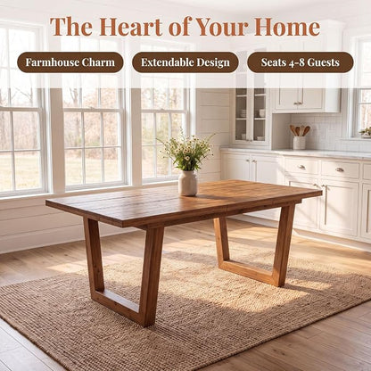 55-70.5" Extendable Dining Table Pine Expandable Dining Room Table for 4 6 8 People Large Rectangle Table Space Saving for Dining Room Living Room Home Office，Walnut