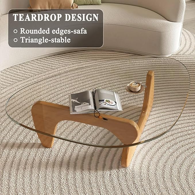 Glass Coffee Table, Mid Century Modern Coffee Table, Coffee Table for Living Room Center Table Suitable for Bedroom Living Room Reception Office Tables (Wood/Transparent, Large)